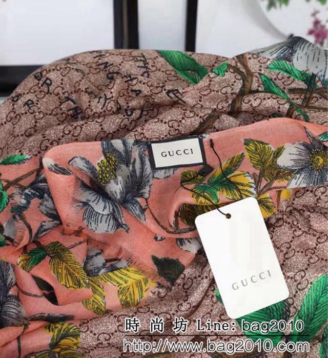 GUCCI古馳海外原版 logo花紋圖案羊絨長圍巾 LLWJ6936